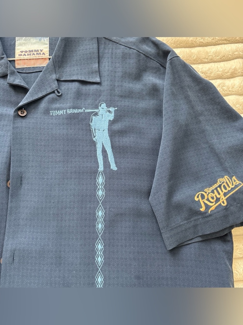 Tommy Bahama Men's SILK Blue Short-Sleeve Button Shirt - KC Royals Embroidery
